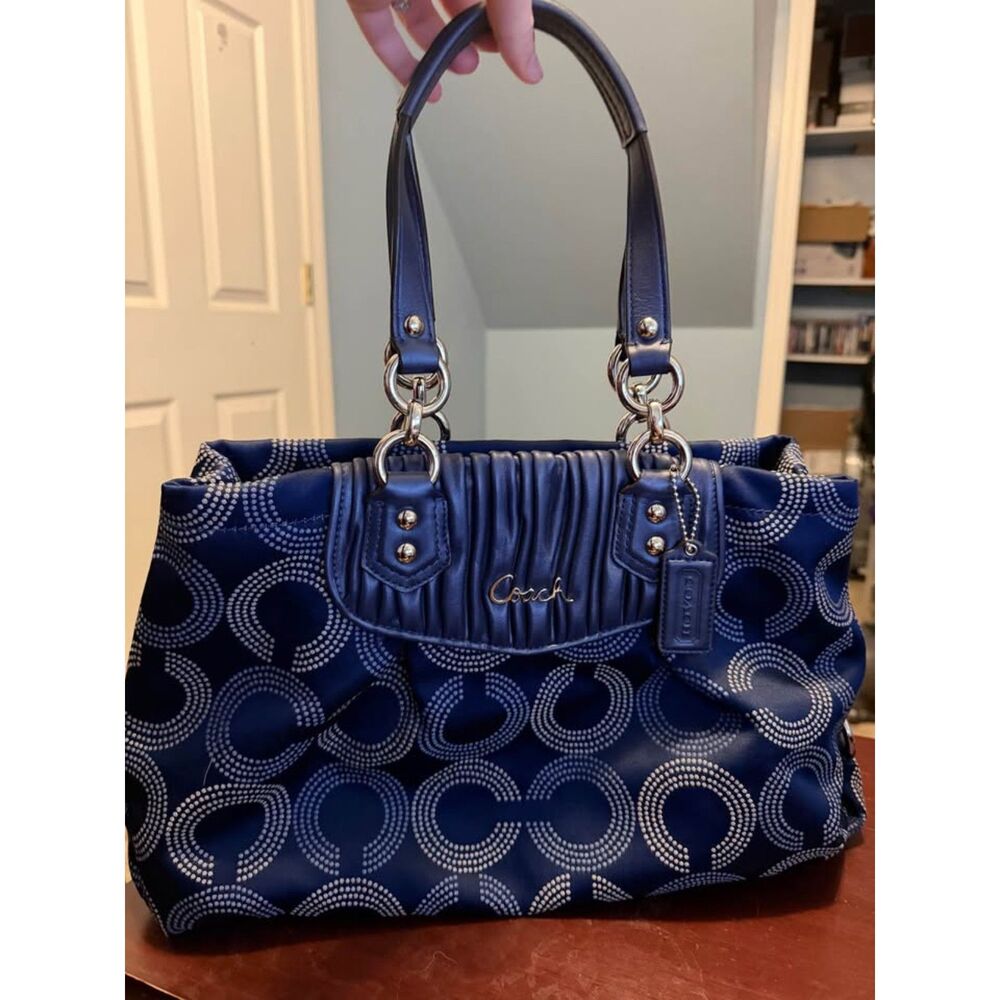 Coach Y2K Navy Dotted Op Art Shoulder Bag